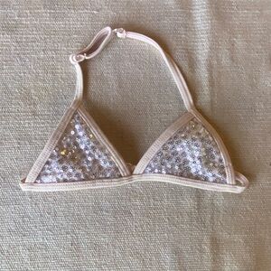 Sequin Silver Embellished Kids Bikini Top - Cream Size 0-3M. Great Condition!